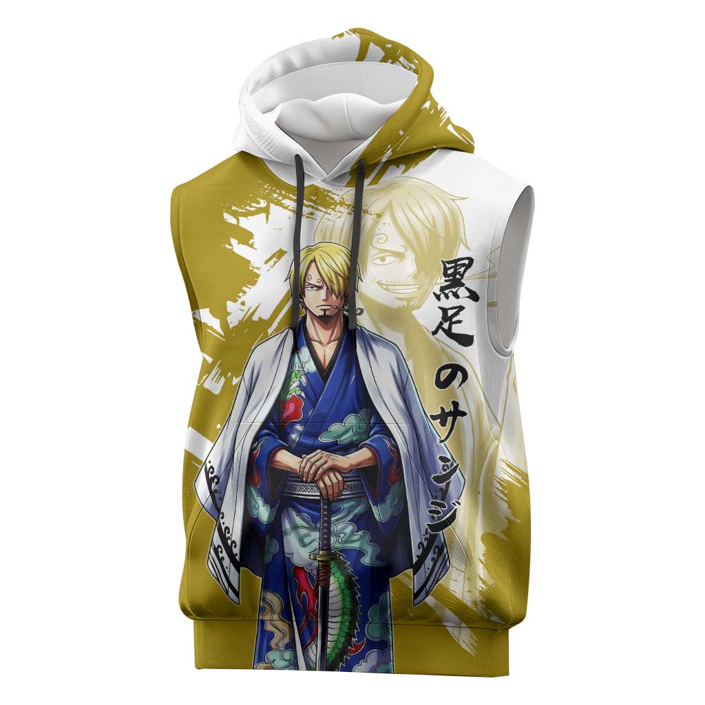 Vinsmoke Sanji - Wano Arc Samurai Style Sleeveless Hoodie Sanji in Traditional Kimono - One Piece Wano Edition