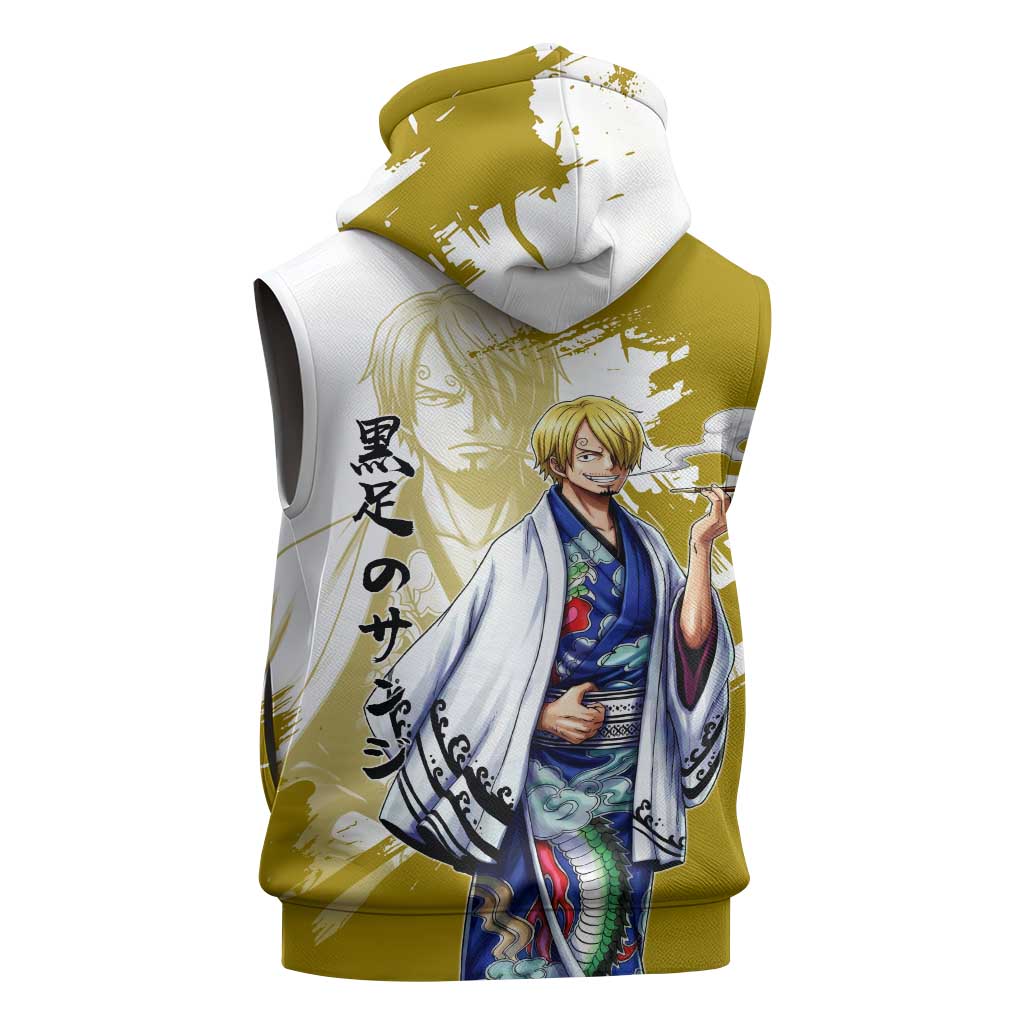 Vinsmoke Sanji - Wano Arc Samurai Style Sleeveless Hoodie Sanji in Traditional Kimono - One Piece Wano Edition