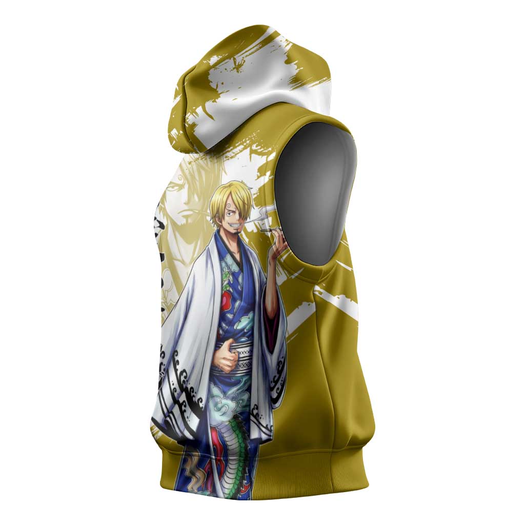 Vinsmoke Sanji - Wano Arc Samurai Style Sleeveless Hoodie Sanji in Traditional Kimono - One Piece Wano Edition