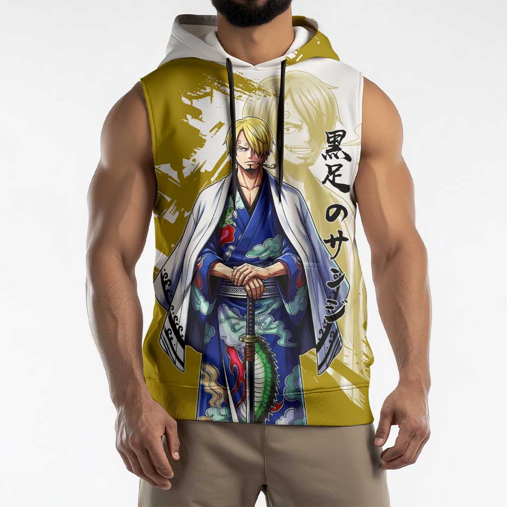 Vinsmoke Sanji - Wano Arc Samurai Style Sleeveless Hoodie Sanji in Traditional Kimono - One Piece Wano Edition
