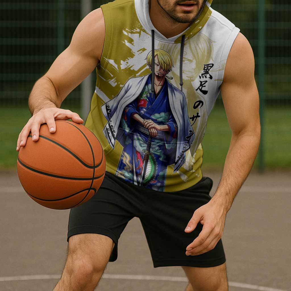 Vinsmoke Sanji - Wano Arc Samurai Style Sleeveless Hoodie Sanji in Traditional Kimono - One Piece Wano Edition