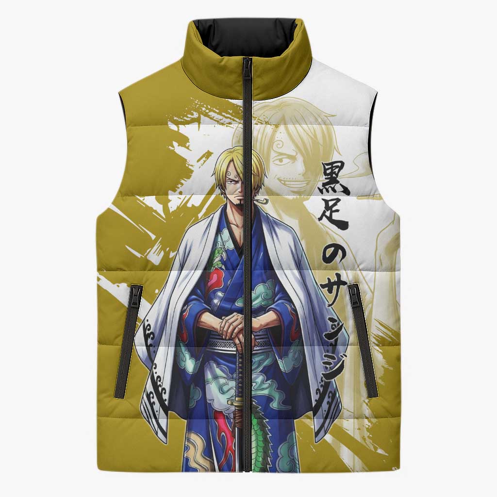 Vinsmoke Sanji - Wano Arc Samurai Style Sleeveless Puffer Jacket Sanji in Traditional Kimono - One Piece Wano Edition