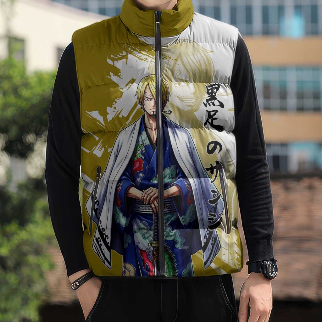 Vinsmoke Sanji - Wano Arc Samurai Style Sleeveless Puffer Jacket Sanji in Traditional Kimono - One Piece Wano Edition