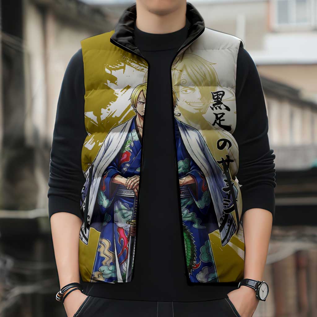 Vinsmoke Sanji - Wano Arc Samurai Style Sleeveless Puffer Jacket Sanji in Traditional Kimono - One Piece Wano Edition