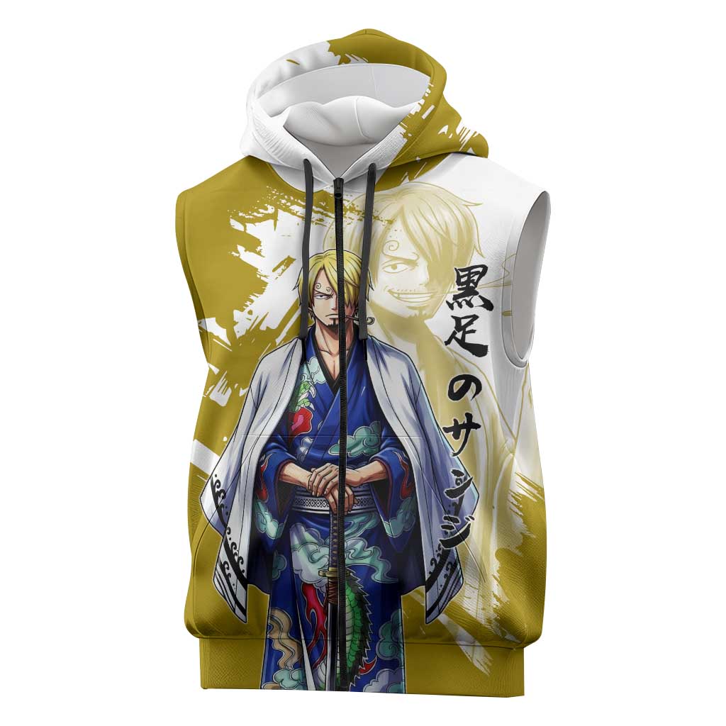 Vinsmoke Sanji - Wano Arc Samurai Style Sleeveless Zip Hoodie Sanji in Traditional Kimono - One Piece Wano Edition