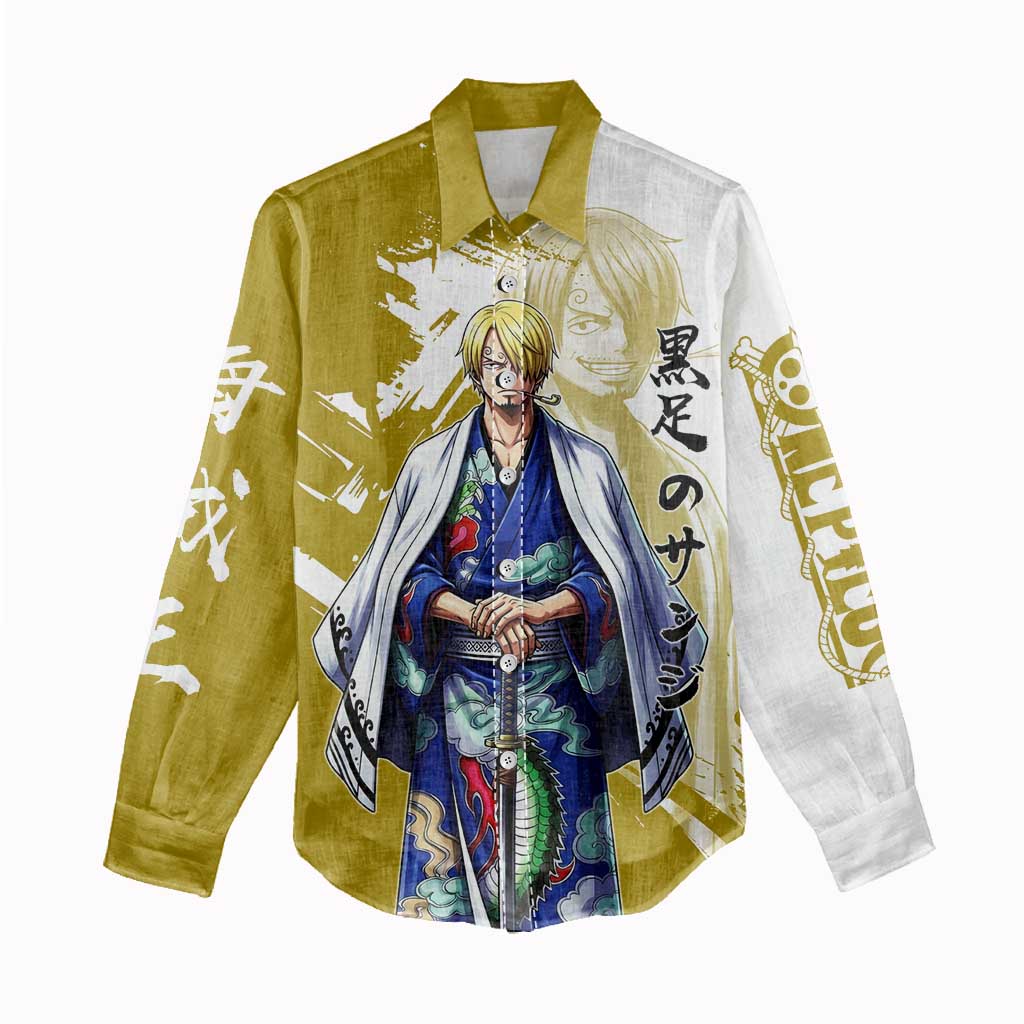 Vinsmoke Sanji - Wano Arc Samurai Style Women Casual Shirt Sanji in Traditional Kimono - One Piece Wano Edition