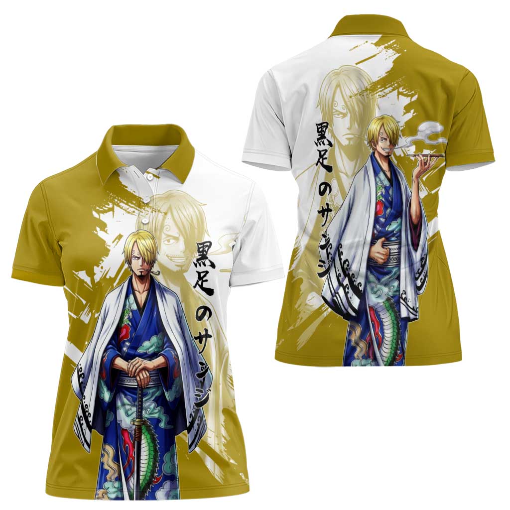 Vinsmoke Sanji - Wano Arc Samurai Style Women Polo Shirt Sanji in Traditional Kimono - One Piece Wano Edition