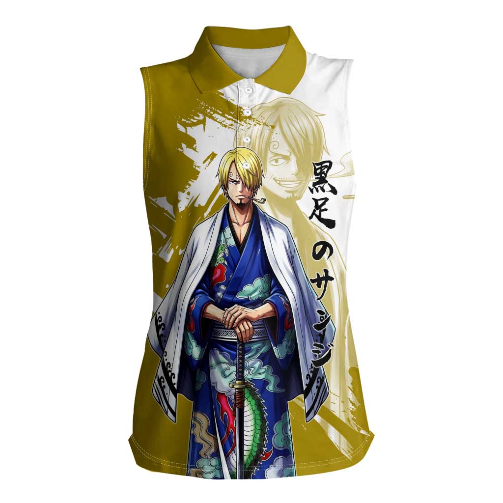 Vinsmoke Sanji - Wano Arc Samurai Style Women Sleeveless Polo Shirt Sanji in Traditional Kimono - One Piece Wano Edition