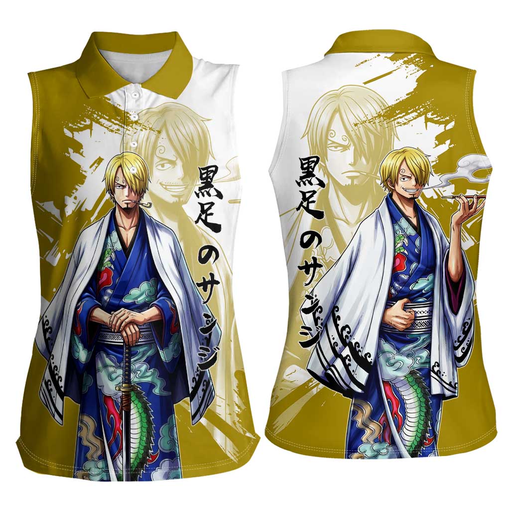 Vinsmoke Sanji - Wano Arc Samurai Style Women Sleeveless Polo Shirt Sanji in Traditional Kimono - One Piece Wano Edition