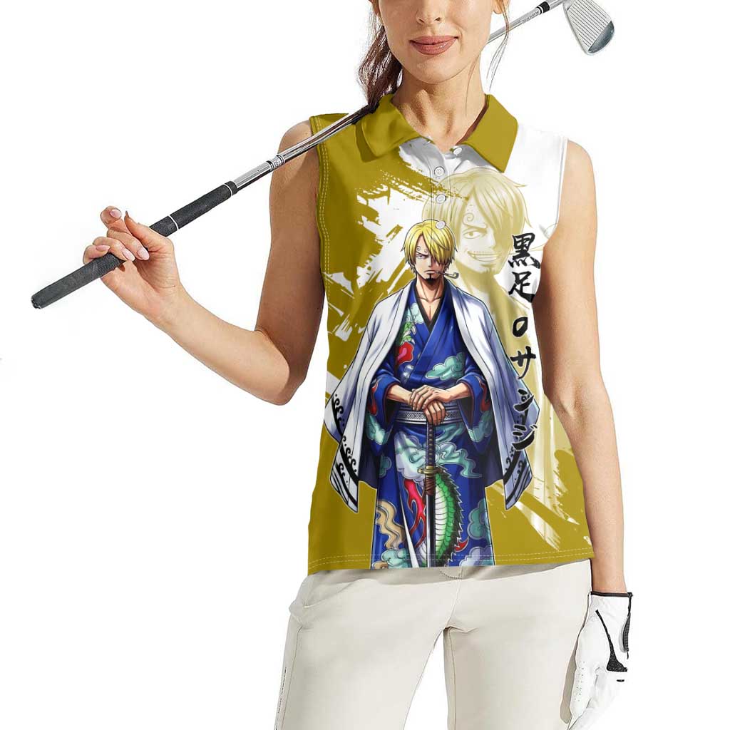 Vinsmoke Sanji - Wano Arc Samurai Style Women Sleeveless Polo Shirt Sanji in Traditional Kimono - One Piece Wano Edition