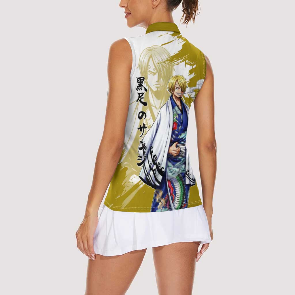 Vinsmoke Sanji - Wano Arc Samurai Style Women Sleeveless Polo Shirt Sanji in Traditional Kimono - One Piece Wano Edition