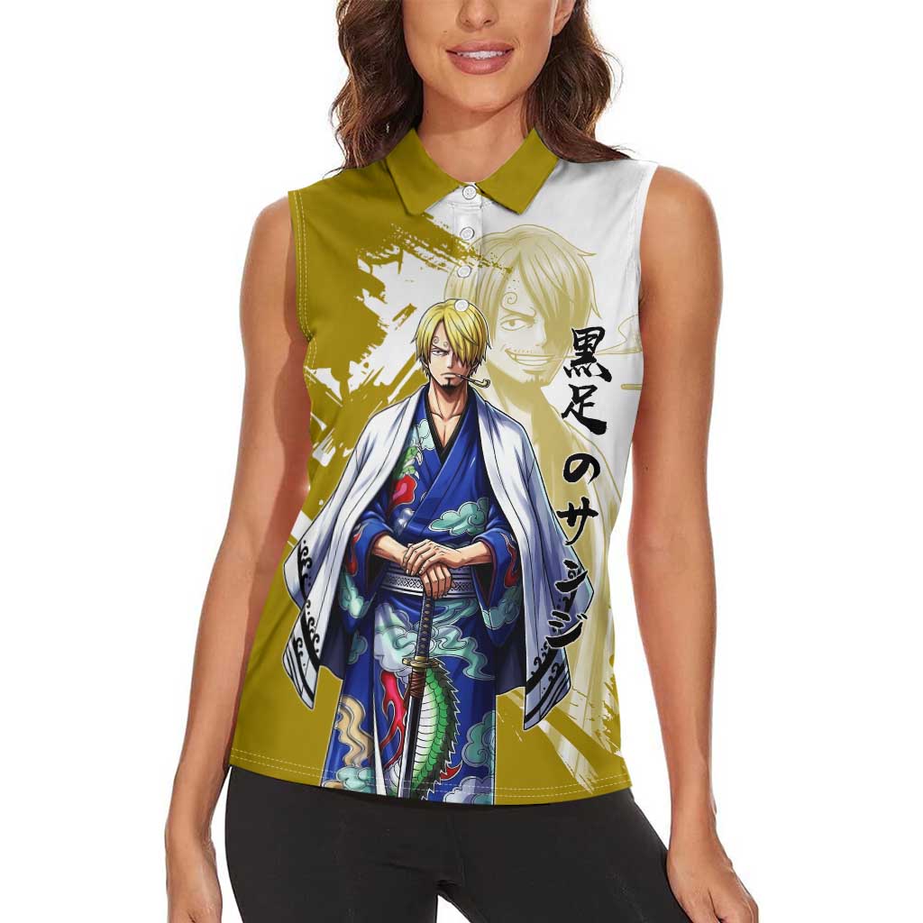 Vinsmoke Sanji - Wano Arc Samurai Style Women Sleeveless Polo Shirt Sanji in Traditional Kimono - One Piece Wano Edition