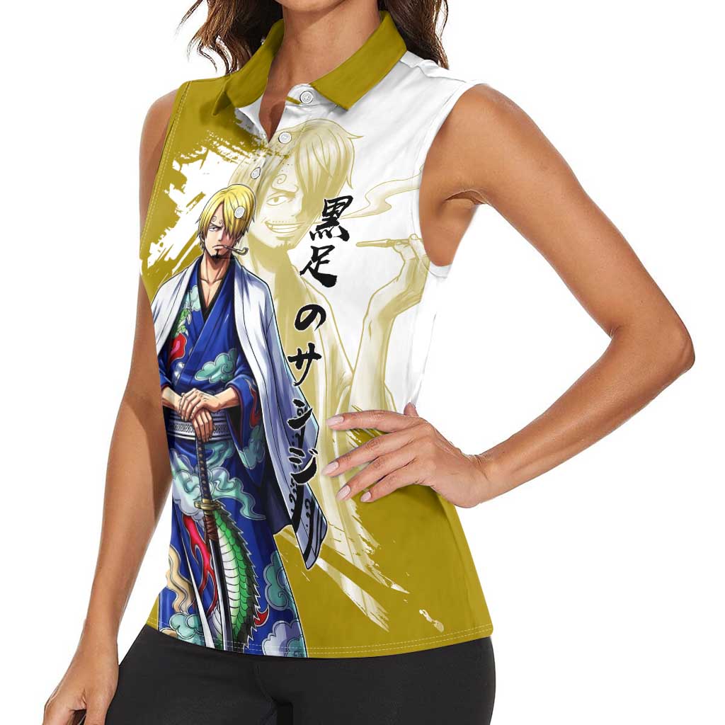 Vinsmoke Sanji - Wano Arc Samurai Style Women Sleeveless Polo Shirt Sanji in Traditional Kimono - One Piece Wano Edition