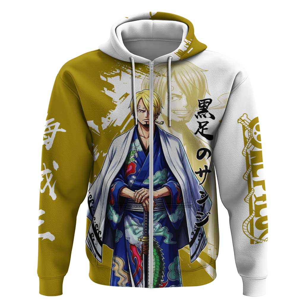 Vinsmoke Sanji - Wano Arc Samurai Style Zip Hoodie Sanji in Traditional Kimono - One Piece Wano Edition