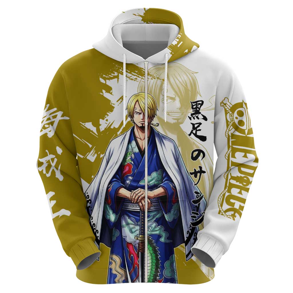 Vinsmoke Sanji - Wano Arc Samurai Style Zip Hoodie Sanji in Traditional Kimono - One Piece Wano Edition