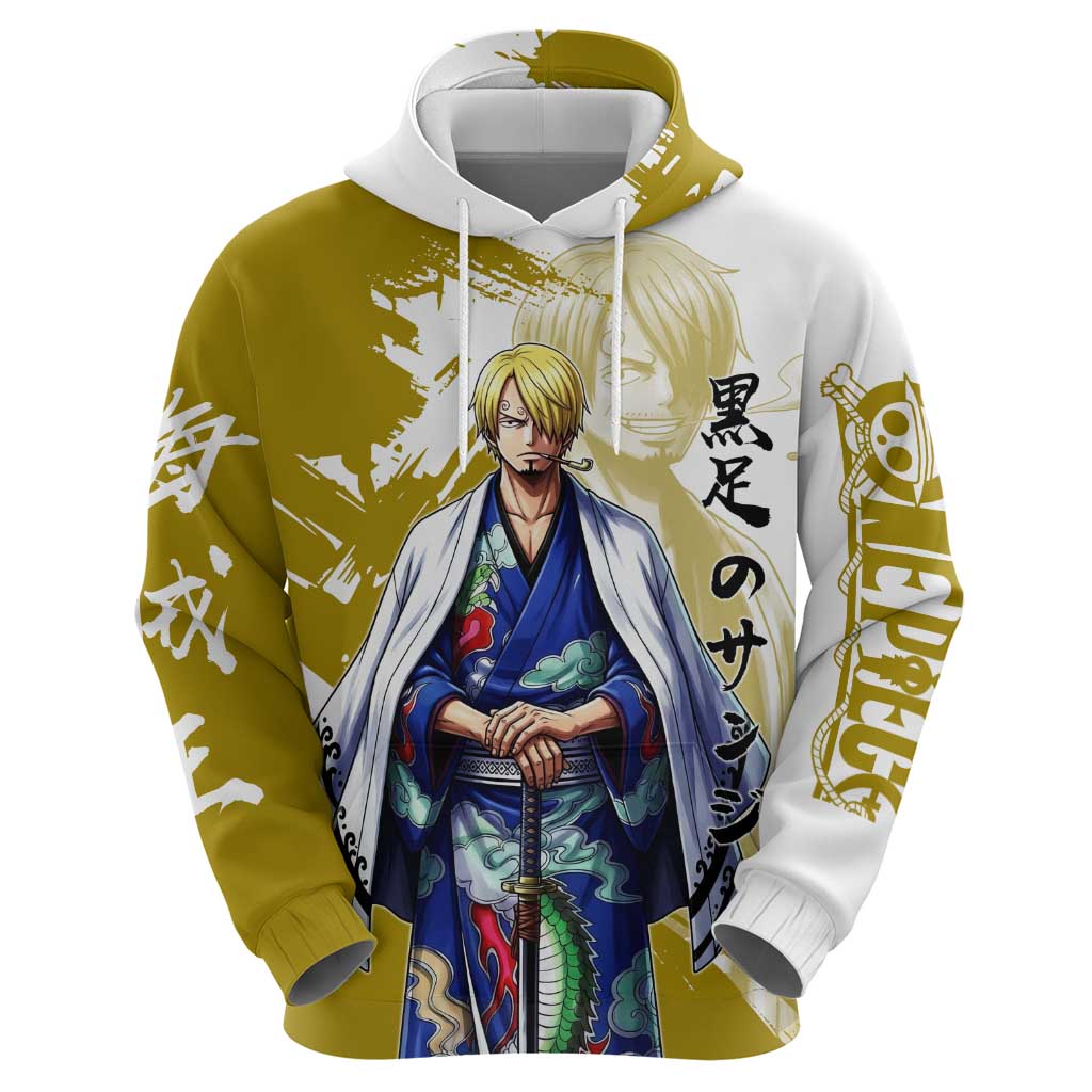 Vinsmoke Sanji - Wano Arc Samurai Style Zip Hoodie Sanji in Traditional Kimono - One Piece Wano Edition