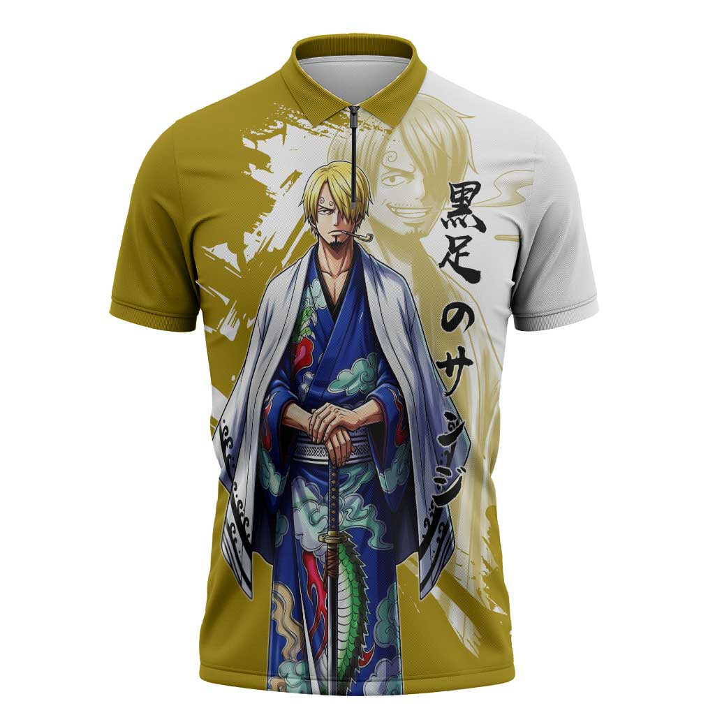 Vinsmoke Sanji - Wano Arc Samurai Style Zipper Polo Shirt Sanji in Traditional Kimono - One Piece Wano Edition