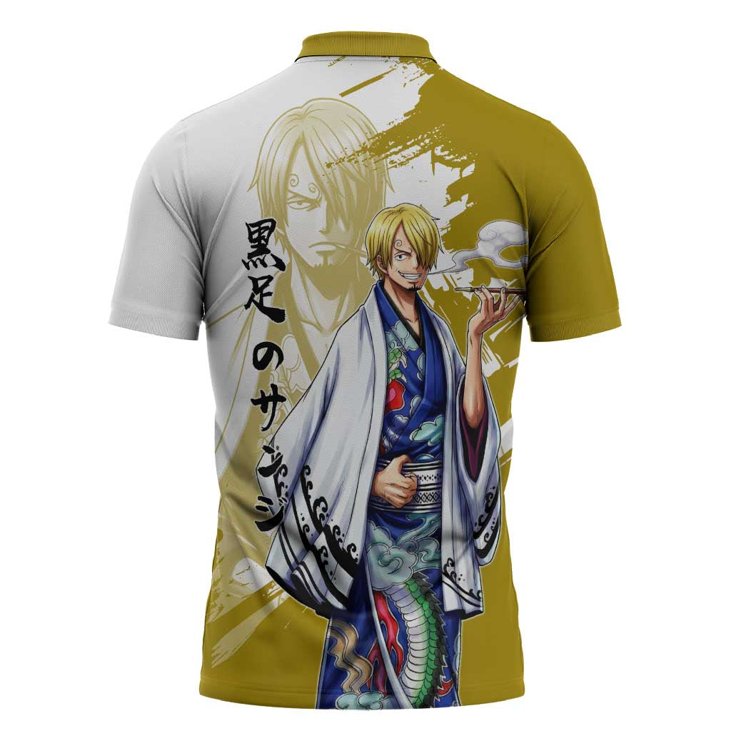 Vinsmoke Sanji - Wano Arc Samurai Style Zipper Polo Shirt Sanji in Traditional Kimono - One Piece Wano Edition