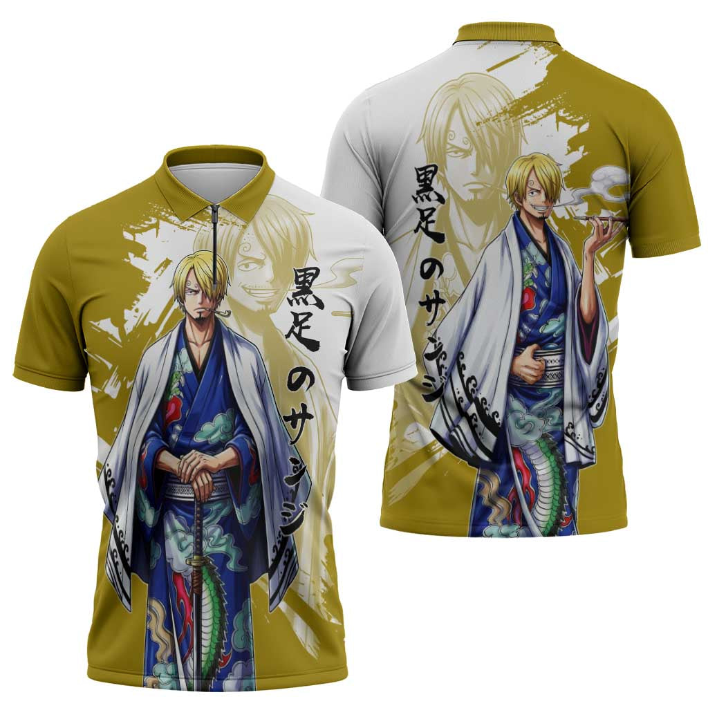 Vinsmoke Sanji - Wano Arc Samurai Style Zipper Polo Shirt Sanji in Traditional Kimono - One Piece Wano Edition