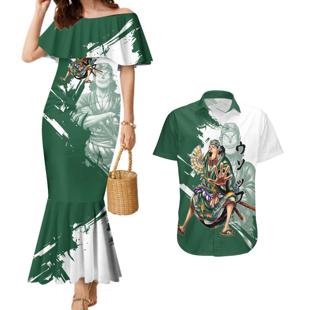 Usopp Wano Samurai Edition Couples Matching Mermaid Dress and Hawaiian Shirt Traditional Japanese Kimono Style