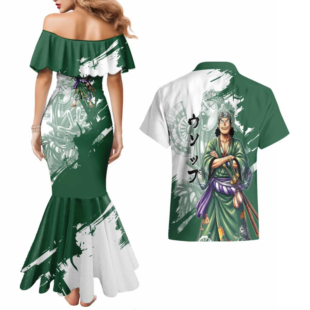 Usopp Wano Samurai Edition Couples Matching Mermaid Dress and Hawaiian Shirt Traditional Japanese Kimono Style