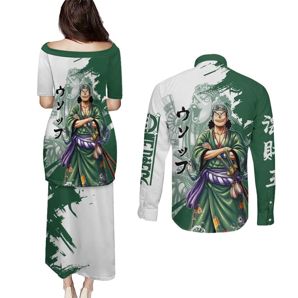 Usopp Wano Samurai Edition Couples Matching Puletasi and Long Sleeve Button Shirt Traditional Japanese Kimono Style