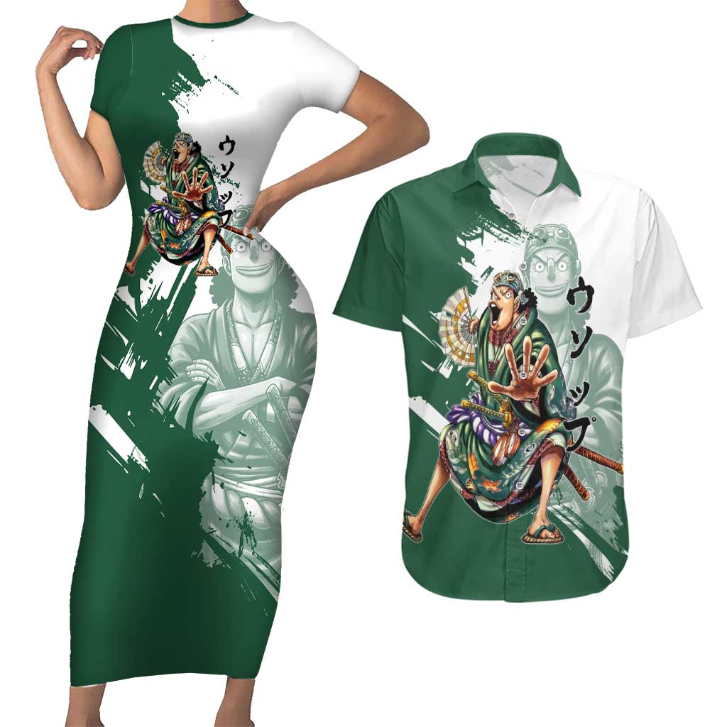 Usopp Wano Samurai Edition Couples Matching Short Sleeve Bodycon Dress and Hawaiian Shirt Traditional Japanese Kimono Style