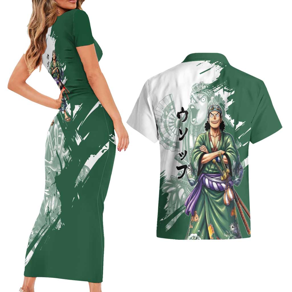 Usopp Wano Samurai Edition Couples Matching Short Sleeve Bodycon Dress and Hawaiian Shirt Traditional Japanese Kimono Style