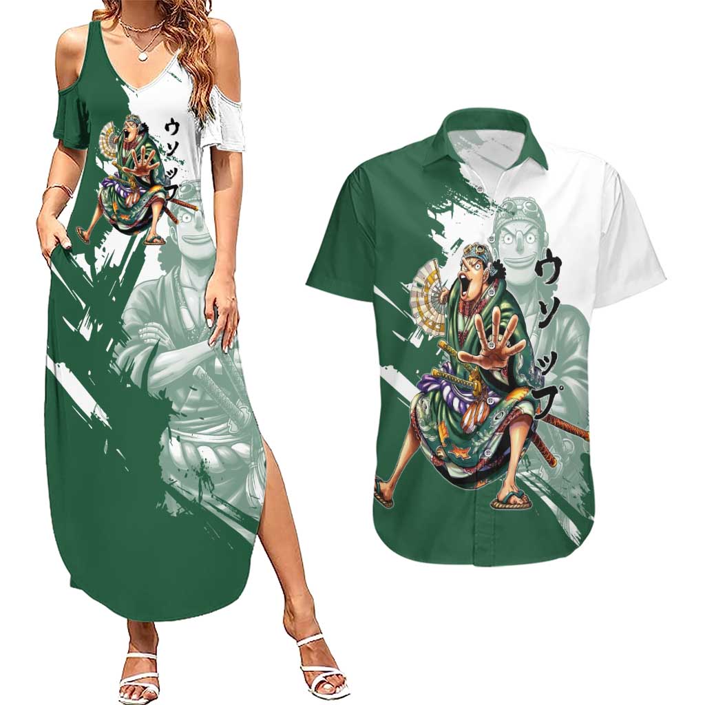 Usopp Wano Samurai Edition Couples Matching Summer Maxi Dress and Hawaiian Shirt Traditional Japanese Kimono Style