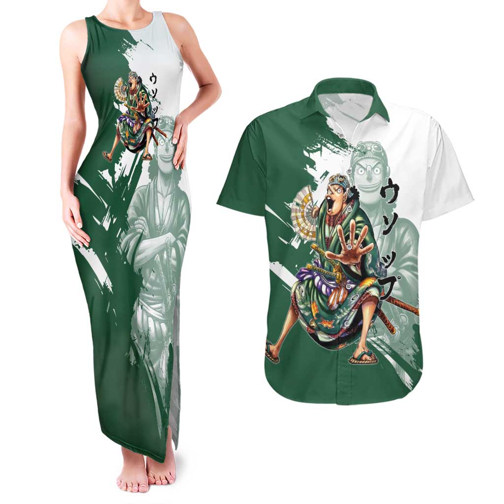 Usopp Wano Samurai Edition Couples Matching Tank Maxi Dress and Hawaiian Shirt Traditional Japanese Kimono Style
