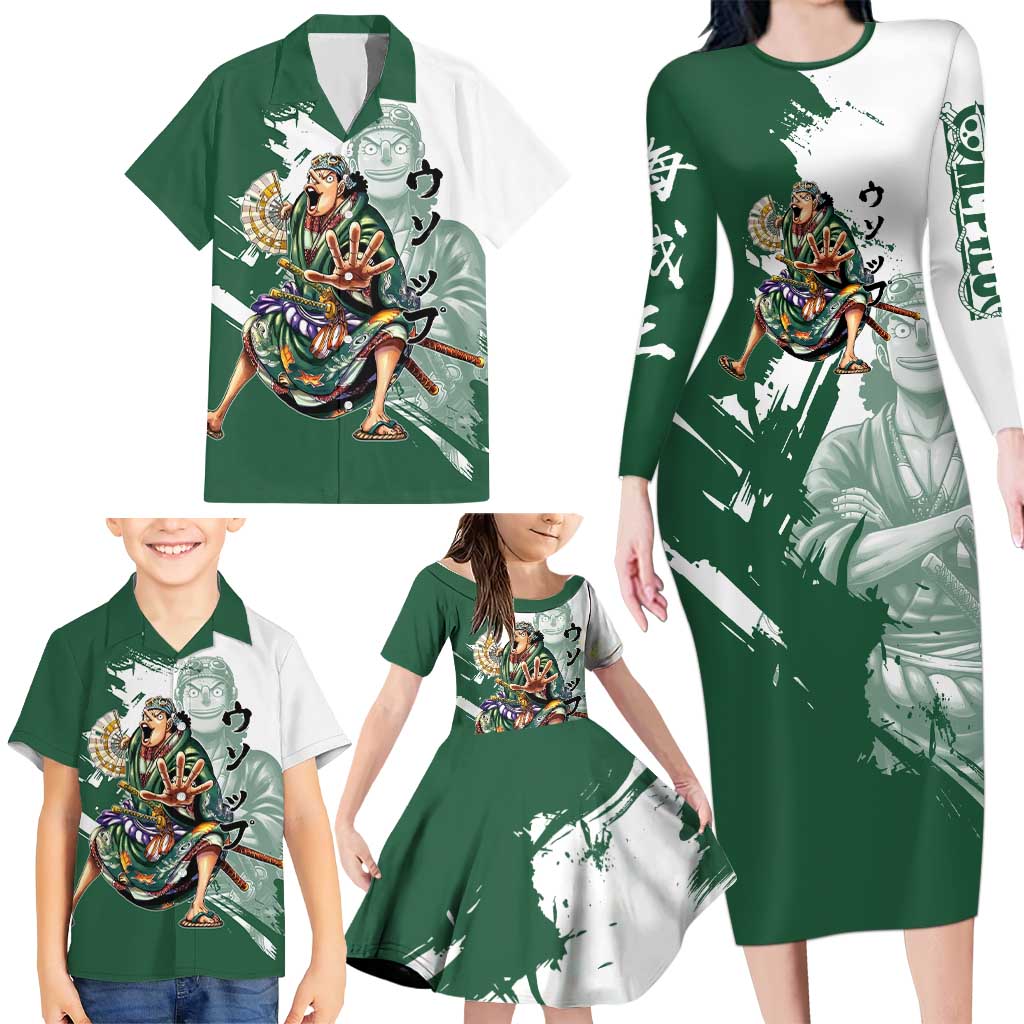 Usopp Wano Samurai Edition Family Matching Long Sleeve Bodycon Dress and Hawaiian Shirt Traditional Japanese Kimono Style