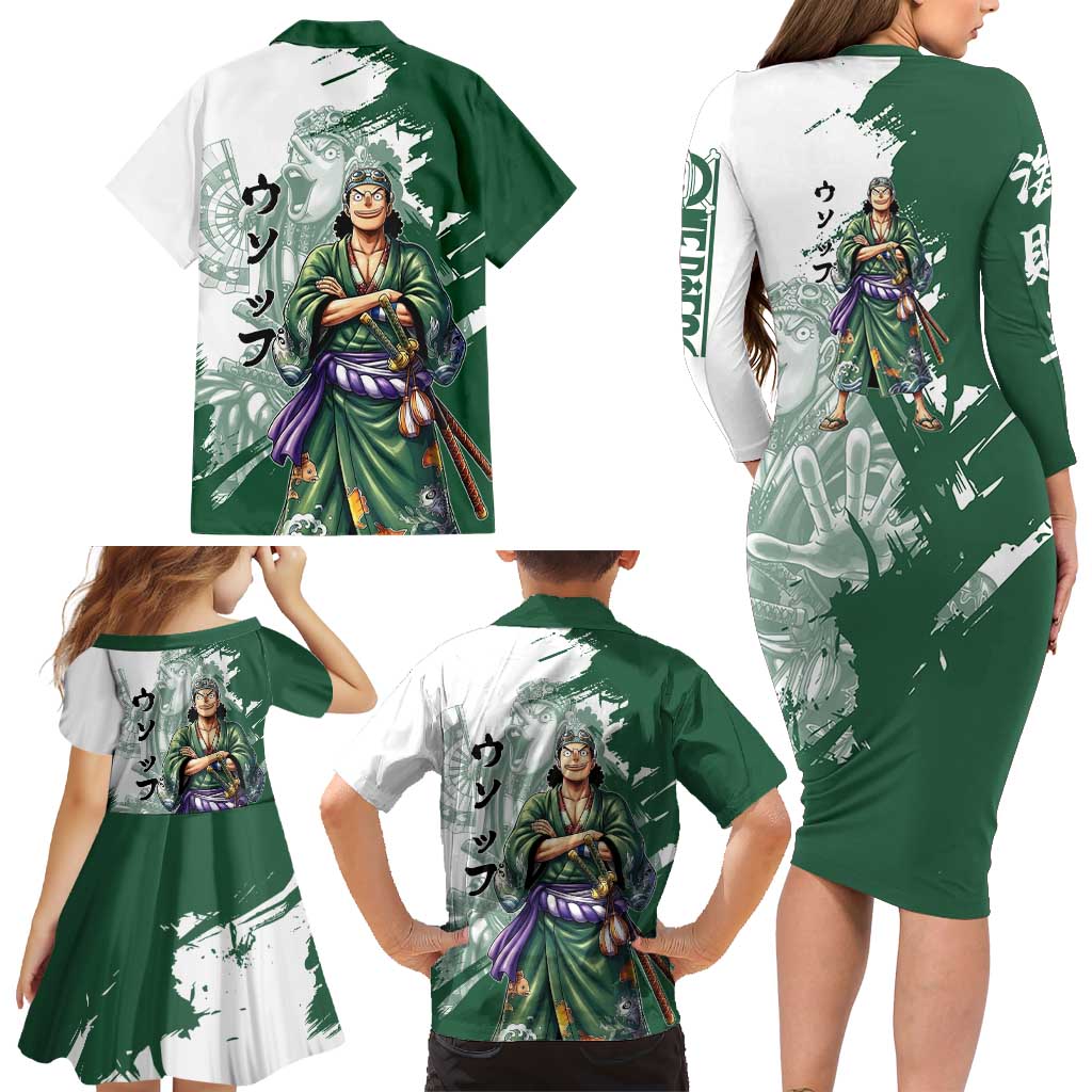 Usopp Wano Samurai Edition Family Matching Long Sleeve Bodycon Dress and Hawaiian Shirt Traditional Japanese Kimono Style