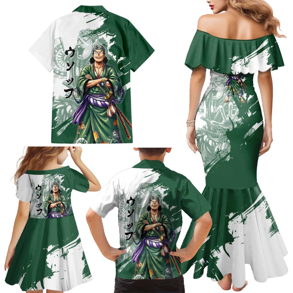 Usopp Wano Samurai Edition Family Matching Mermaid Dress and Hawaiian Shirt Traditional Japanese Kimono Style