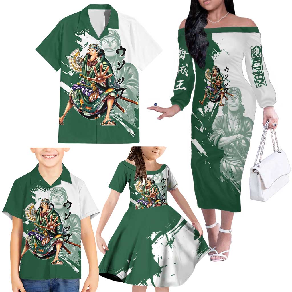 Usopp Wano Samurai Edition Family Matching Off The Shoulder Long Sleeve Dress and Hawaiian Shirt Traditional Japanese Kimono Style