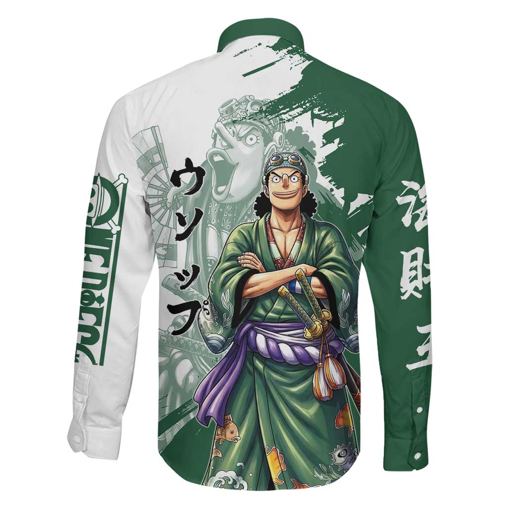 Usopp Wano Samurai Edition Family Matching Off The Shoulder Long Sleeve Dress and Hawaiian Shirt Traditional Japanese Kimono Style