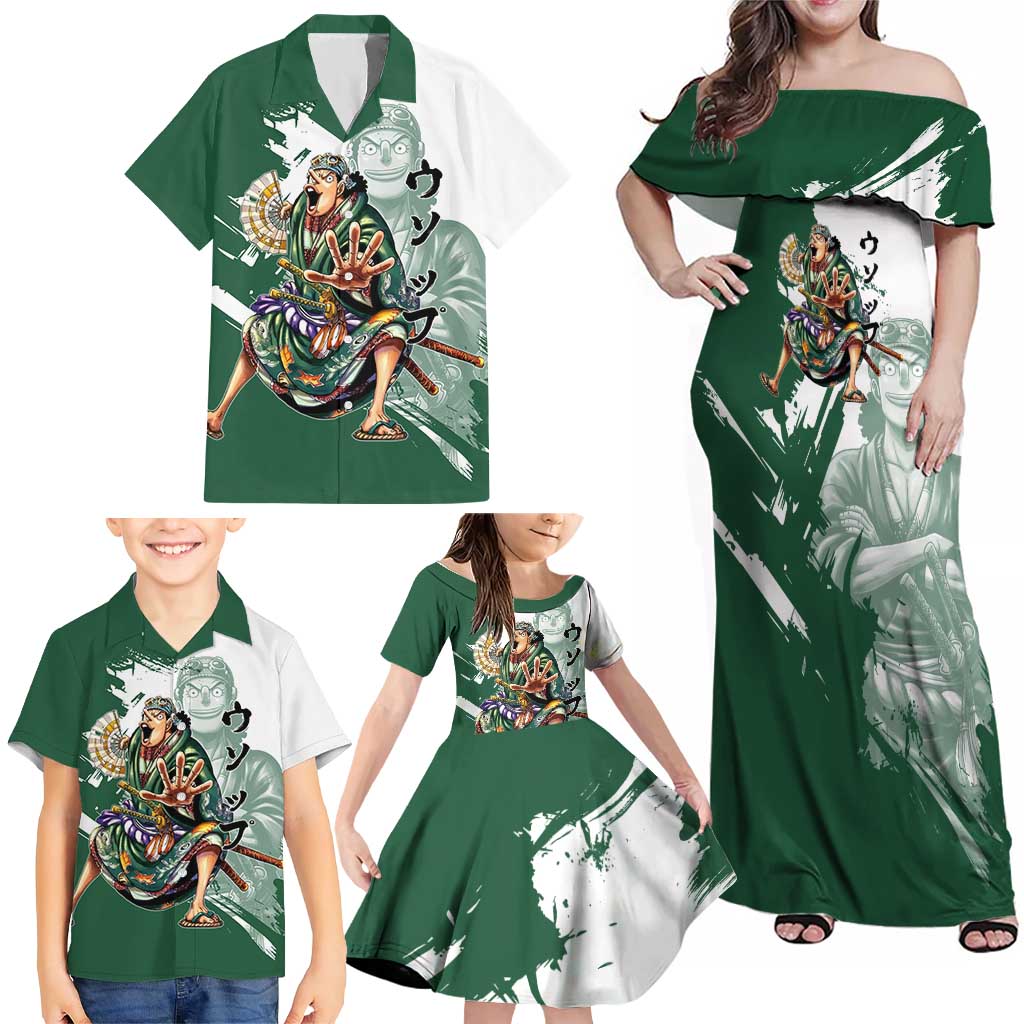 Usopp Wano Samurai Edition Family Matching Off Shoulder Maxi Dress and Hawaiian Shirt Traditional Japanese Kimono Style