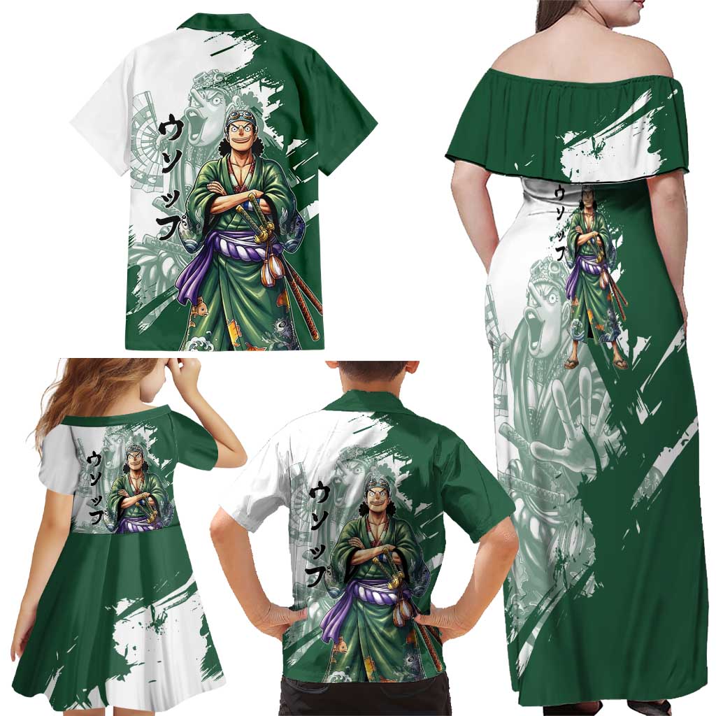 Usopp Wano Samurai Edition Family Matching Off Shoulder Maxi Dress and Hawaiian Shirt Traditional Japanese Kimono Style