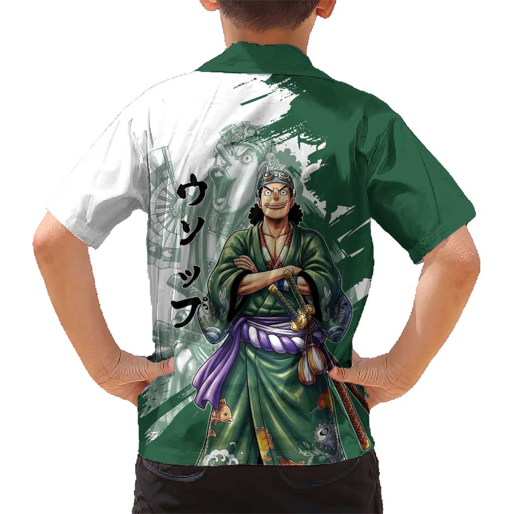 Usopp Wano Samurai Edition Family Matching Off Shoulder Short Dress and Hawaiian Shirt Traditional Japanese Kimono Style