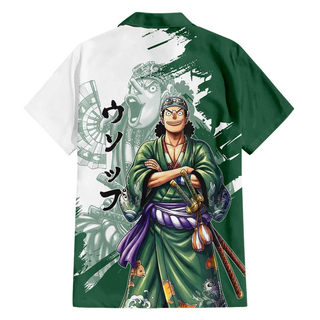 Usopp Wano Samurai Edition Family Matching Off Shoulder Short Dress and Hawaiian Shirt Traditional Japanese Kimono Style
