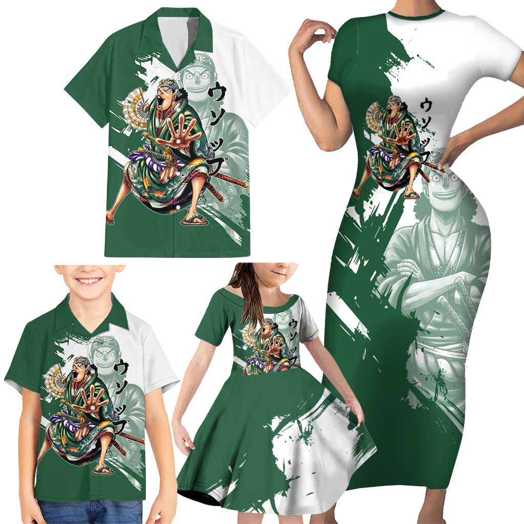 Usopp Wano Samurai Edition Family Matching Short Sleeve Bodycon Dress and Hawaiian Shirt Traditional Japanese Kimono Style