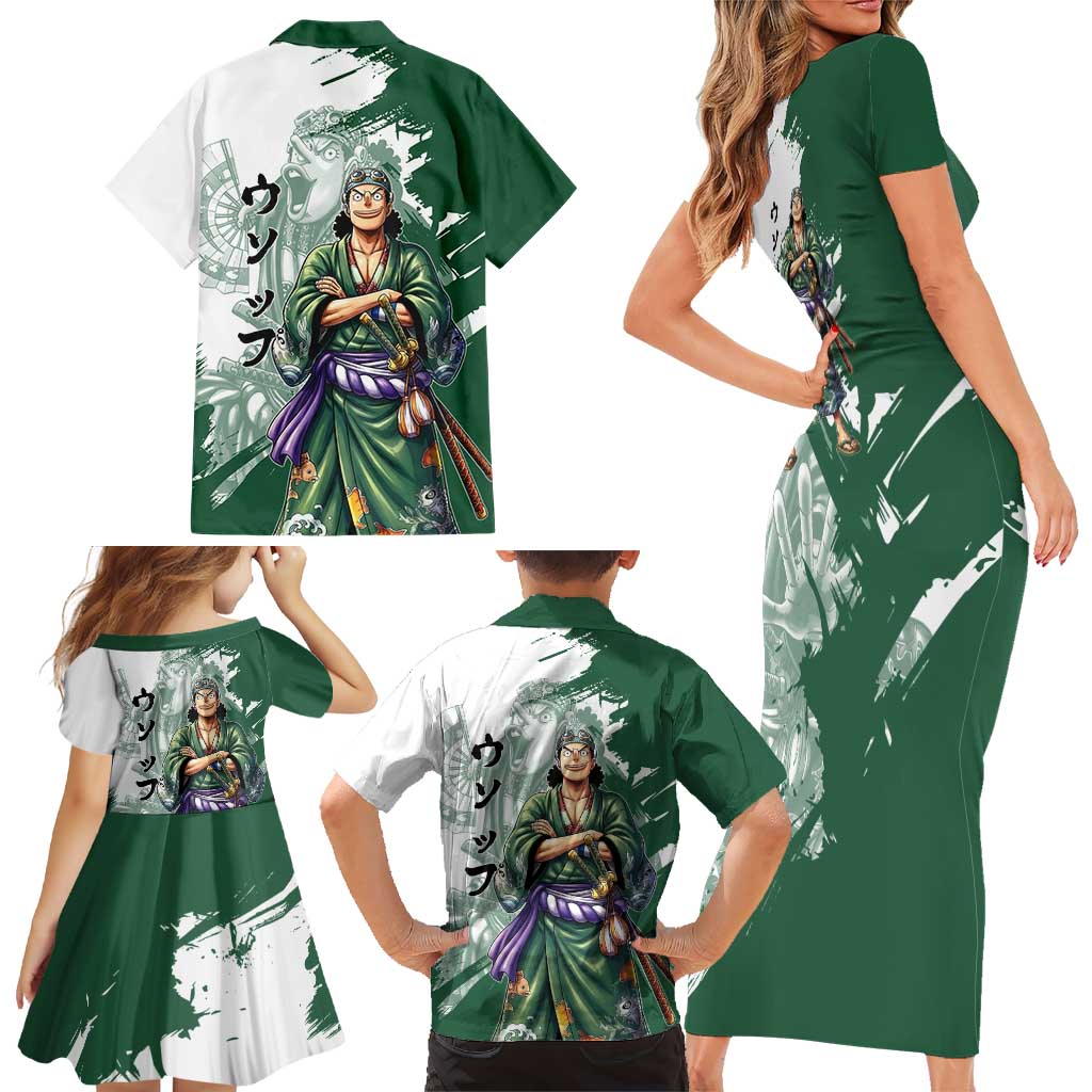Usopp Wano Samurai Edition Family Matching Short Sleeve Bodycon Dress and Hawaiian Shirt Traditional Japanese Kimono Style