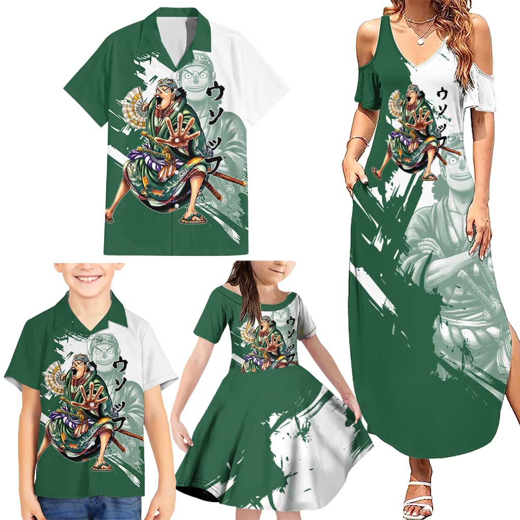 Usopp Wano Samurai Edition Family Matching Summer Maxi Dress and Hawaiian Shirt Traditional Japanese Kimono Style