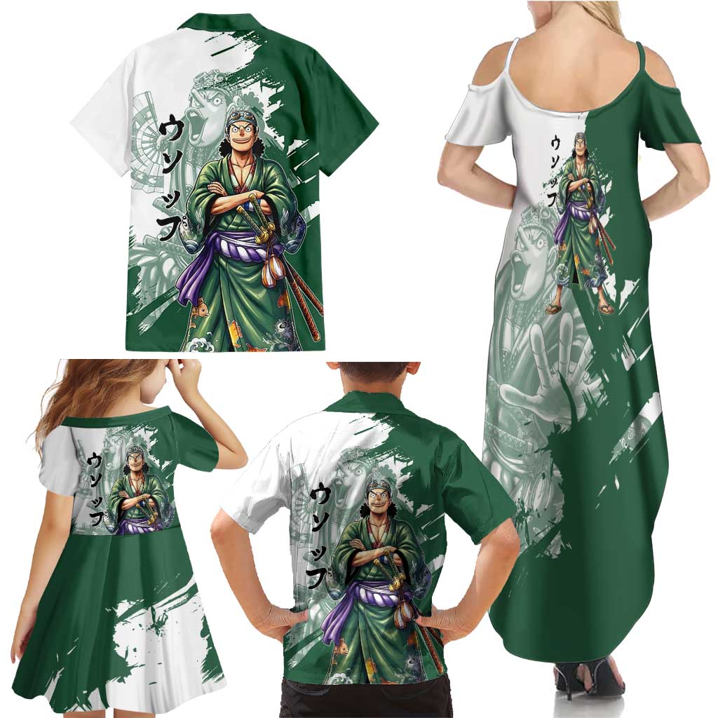 Usopp Wano Samurai Edition Family Matching Summer Maxi Dress and Hawaiian Shirt Traditional Japanese Kimono Style