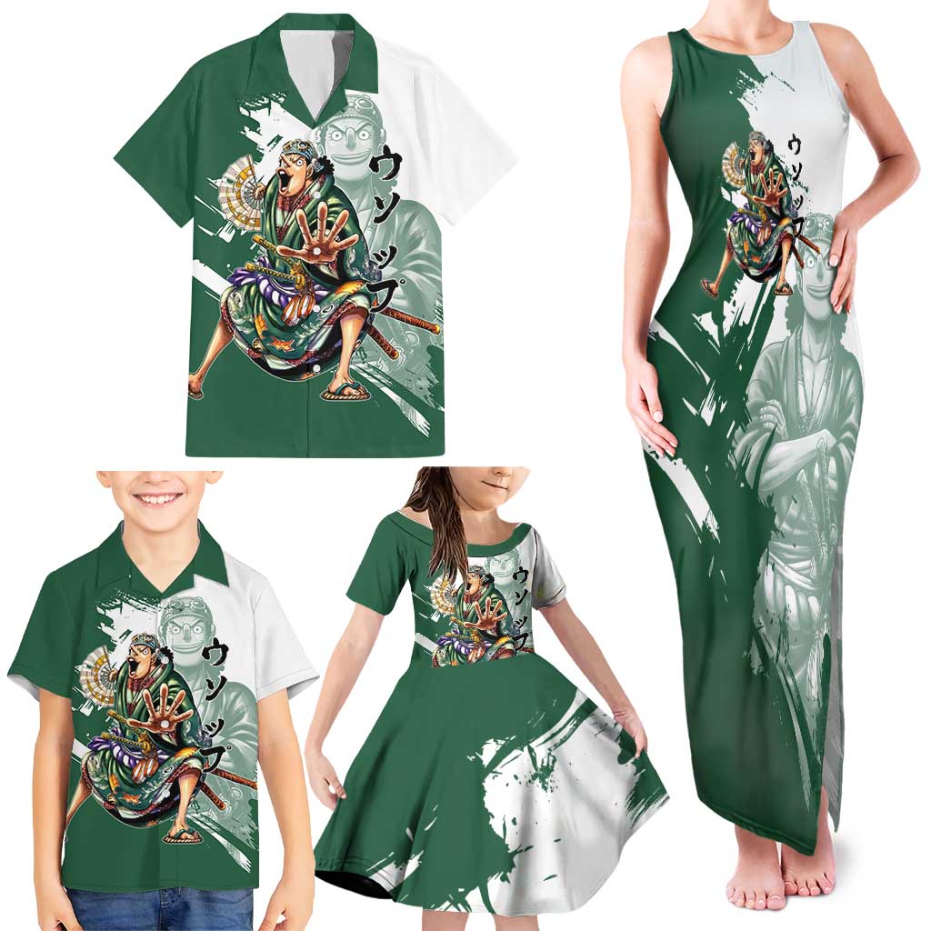 Usopp Wano Samurai Edition Family Matching Tank Maxi Dress and Hawaiian Shirt Traditional Japanese Kimono Style