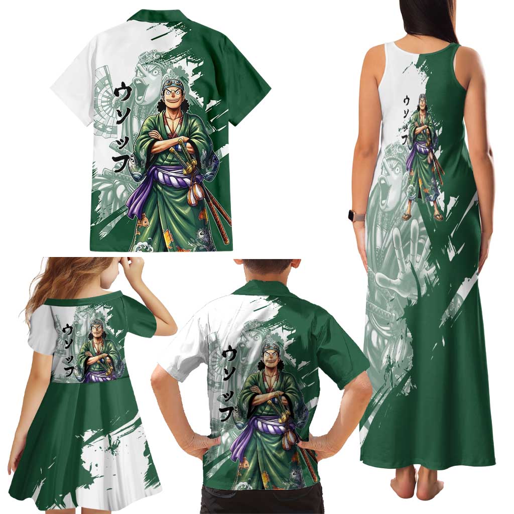 Usopp Wano Samurai Edition Family Matching Tank Maxi Dress and Hawaiian Shirt Traditional Japanese Kimono Style