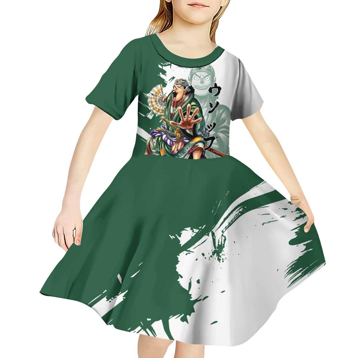 Usopp Wano Samurai Edition Kid Short Sleeve Dress Traditional Japanese Kimono Style