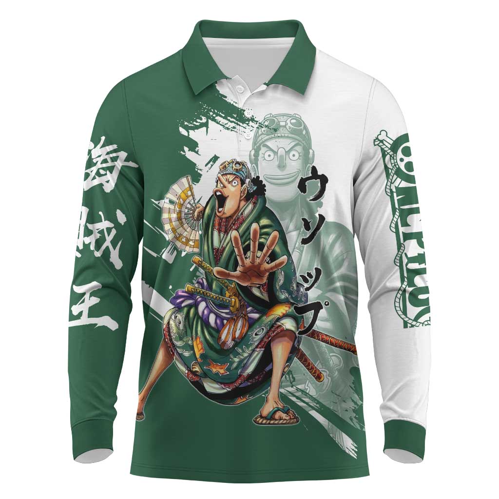 Usopp Wano Samurai Edition Long Sleeve Polo Shirt Traditional Japanese Kimono Style