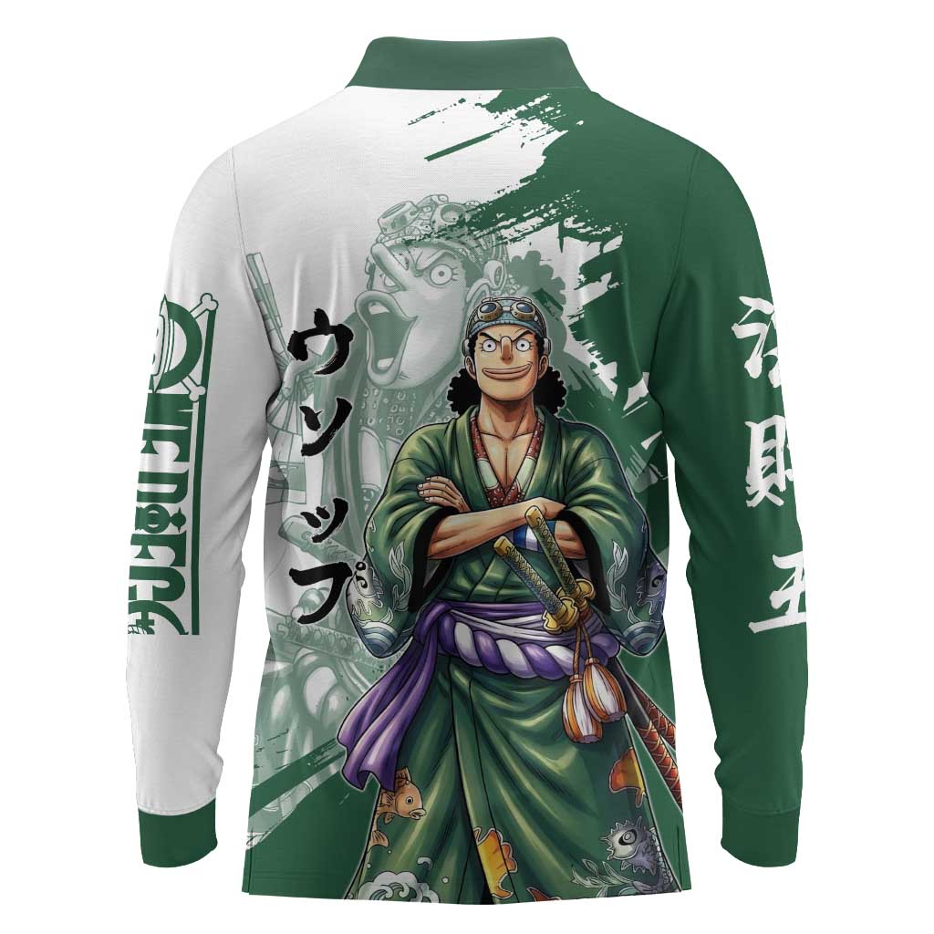 Usopp Wano Samurai Edition Long Sleeve Polo Shirt Traditional Japanese Kimono Style
