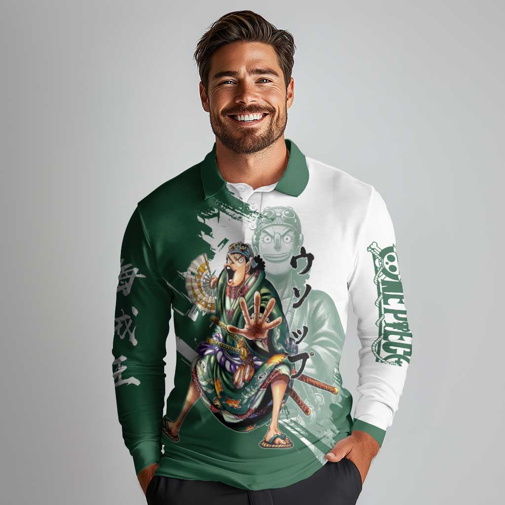 Usopp Wano Samurai Edition Long Sleeve Polo Shirt Traditional Japanese Kimono Style