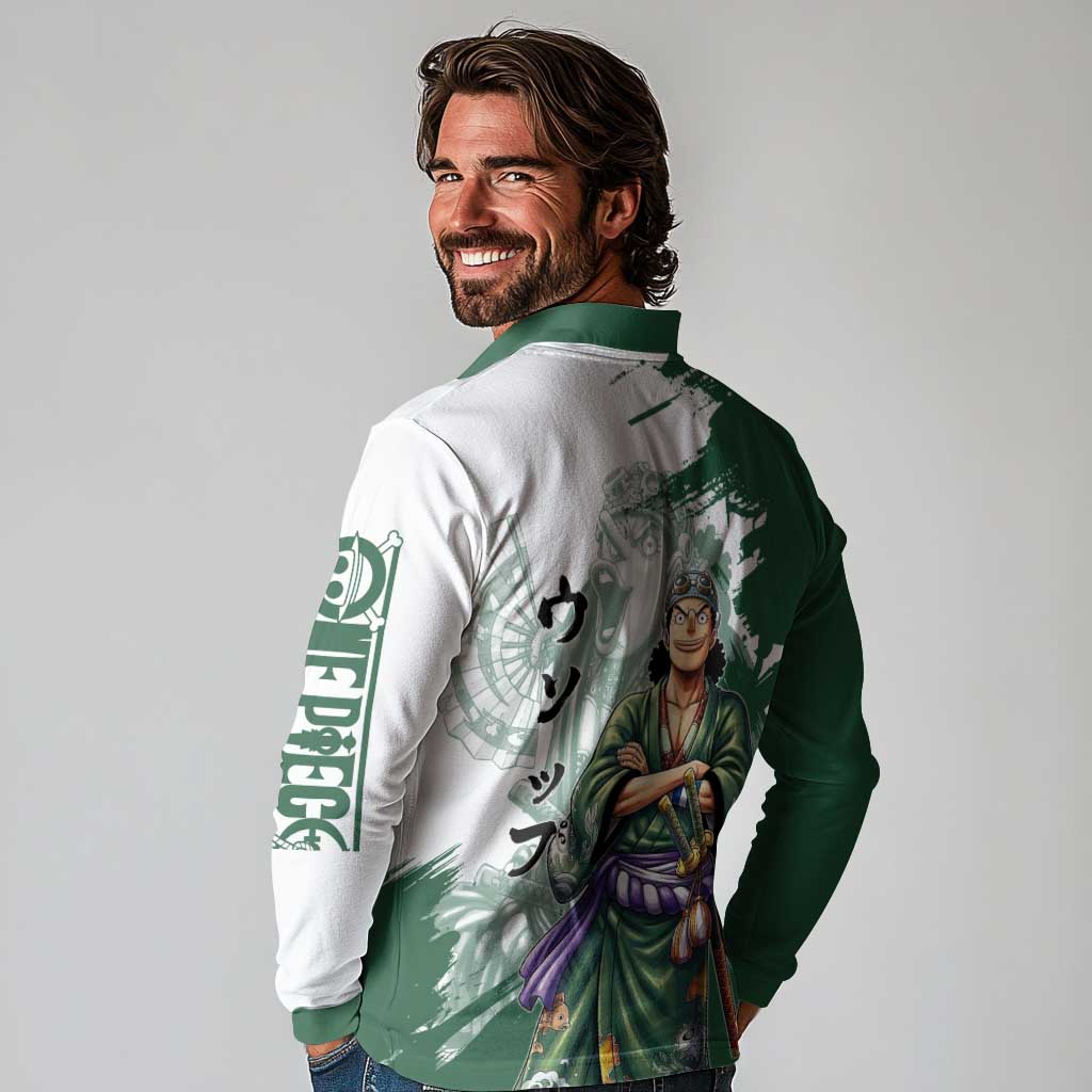 Usopp Wano Samurai Edition Long Sleeve Polo Shirt Traditional Japanese Kimono Style